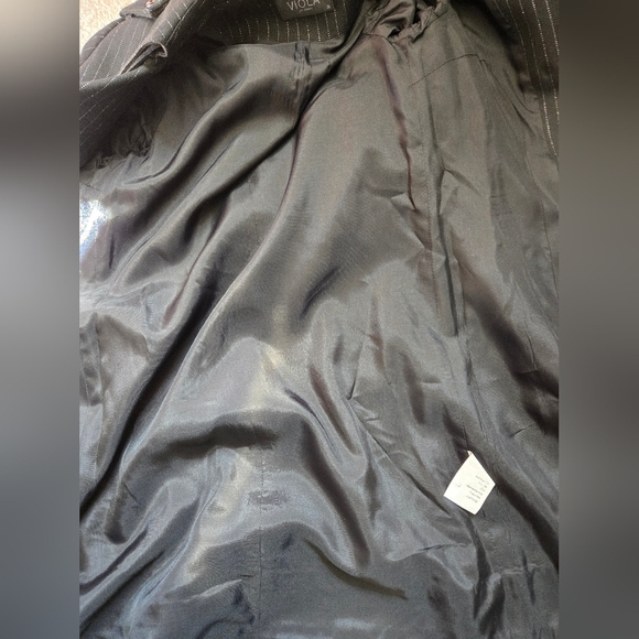 VIOLA Per Donna Black and Brown Pinstripe Midi Dress Coat. Size 36/ Small - Picture 9 of 14